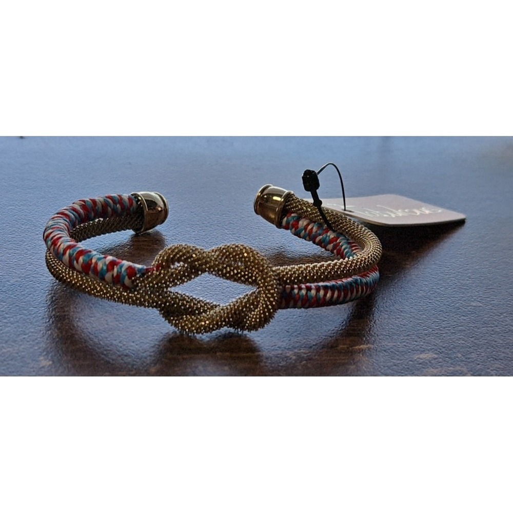Fabulous Nautical‎ Knot Bracelet - Red White & Blue with Gold Mesh Accents